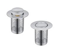 WJUAN 2 Pcs 33 × 50 mm Removable Stainless Steel Sink Strainer with Push Type Brass Rebound Core to Filter Out Hair Strainer and Odours for Kitchens, Bathrooms and Balconies