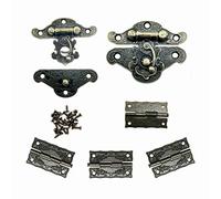 WJUAN 2 Pcs of Retro Antique Design Furniture Cupboard Decorative Jewelry Box Lock and 4 Pcs of Vintage Hinge (a Rotation Angle of 315 Degrees), with Enough Bronze- Colored Screws
