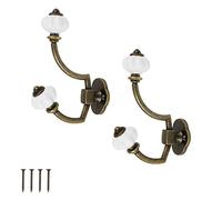 WJUAN 2 Pcs Retro Coat Hooks, 14 x 9.5 cm Vintage Wall Hooks, Wall Mounted with 4 Screws, Material Zinc Alloy and Ceramic, Bronze Colour Rustic