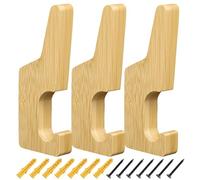WJUAN Pack of 3 Wooden Coat Hooks, Wood Material Coat Hooks, Wall Double Hook Design, Space-Saving Wall Hooks, Modern, with 7 Screws and 7 Dowels, Wooden Hooks for Clothes, Hats and Scarves