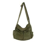 WJUHYGTF Canvas Shoulder Bag, Large Capacity, with Multiple Casual Pockets, Shoulder Bag, Travel Bag, Denim Shoulder Bag Women and Men,Green