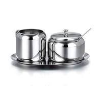 WJUHYGTF Modern Stainless Steel Sugar Set, 3-Piece Silver Bowl with Spoon for Home Kitchen Hotel Cafes
