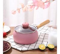 WJUHYGTF Saucepan, Non-Stick Iron Milk Pot Induction with Lid 16Cm Yellow Saucepan Small with Wooden Handle for Small Portions Milk Soup Noodles,Pink
