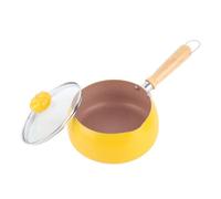 WJUHYGTF Saucepan, Non-Stick Iron Milk Pot Induction with Lid 16Cm Yellow Saucepan Small with Wooden Handle for Small Portions Milk Soup Noodles,Yellow