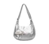 WJUHYGTF Shoulder Bag for Ladies, PU Leather Handbags Crescent Moon Bag Tote Bag Shoulder for Women Women Interchangeable Shoulder Straps Practical,Silver