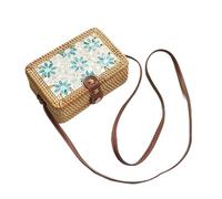 WJUHYGTF Woven Shoulder Bag Rattan Bag, Leather Basket Square Baskets Small Leather Shoulder Bag Handbag Summer Beach Handbag Woven Shoulder Bag,E