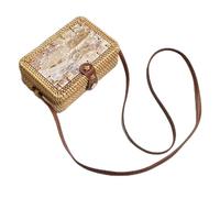 WJUHYGTF Woven Shoulder Bag Rattan Bag, Leather Basket Square Baskets Small Leather Shoulder Bag Handbag Summer Beach Handbag Woven Shoulder Bag,D