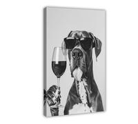WJWART Great Dane Holding Wine Canvas Poster Bedroom Decor Landscape Decor Gift 16x24inch(40x60cm)