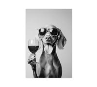 WJWART Weimaraner Holding Red Wine Canvas Poster Bedroom Decor Landscape Decor Gift 08x12inch(20x30cm)