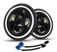 Wjwftcmk Front Headlight 7 Inch Headlight H4 Led For Jeep For Auto DRL Motorcycle Ring Halo Turn Signal LED Lamp Angel Eye