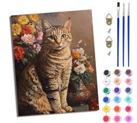 WJWWANG Paint by Numbers for Adults and Beginner Painting by Number Flower Tabby cat with Frame Oil Paintings on Canvas House Wall Decor 16x20in/40×50CM