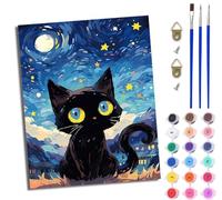 WJWWANG Paint by Numbers for Adults Paint Numbers on Canvas DIY Acrylic Paints Set for Beginners Cute Black cat Moonlight Acrylic Drawing Paintwork 20 X 16 Inches(with Frame)