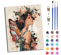 WJWWANG Paint by Numbers for Adults Paint Numbers on Canvas DIY Acrylic Paints Set for Beginners Flowers Butterfly Girl Acrylic Drawing Paintwork 20 X 16 Inches(with Frame)