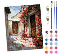 WJWWANG Paint by Numbers for Adults Paint Numbers on Canvas DIY Acrylic Paints Set for Beginners Red Roses in Front of The Door Acrylic Drawing Paintwork 20 X 16 Inches(with Frame)