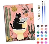 WJWWANG Paint by Numbers Kits for Adults Painting by Number Kits On Canvas Black cat Toilet DIY Color Oil Painting Acrylic Paints,Home Wall Decor 16x20inch/40×50CM, Without Frame