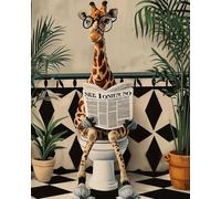 WJWWANG Paint by Numbers Kits for Adults Painting by Number Kits On Canvas Cute Giraffe on The Toilet DIY Color Oil Painting Acrylic PaintsHome Wall Decor 16x20inch/40×50CM Without Frame