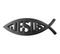 WJWZZGYL 1Pcs Black Jesus Fish Car Emblem - Aluminum Alloy Christian Faith Decal, Waterproof Auto Badge for Car Rear Trunk or Bumper, Easy Peel & Stick Faith Expression Sticker,Black