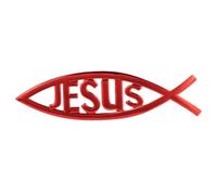 WJWZZGYL 1Pcs Black Jesus Fish Car Emblem - Aluminum Alloy Christian Faith Decal, Waterproof Auto Badge for Car Rear Trunk or Bumper, Easy Peel & Stick Faith Expression Sticker,Red