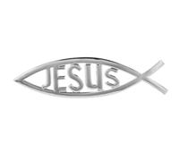 WJWZZGYL 1Pcs Black Jesus Fish Car Emblem - Aluminum Alloy Christian Faith Decal, Waterproof Auto Badge for Car Rear Trunk or Bumper, Easy Peel & Stick Faith Expression Sticker,Silver