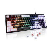 WJX Mechanical Gaming Keyboard Wired 98 Full Key Compact RGB Backlit with 19 Modes Computer Clicky Keyboards for PC & Mac, Hot-Swappable Red Tactile Mechanical Switch, USB-C control PBT Keycaps(Black)
