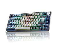 WJX Wireless Mechanical Keyboard 75% Percent Gaming Keyboard with Volume Knob, RGB Backlit Computer Clicky Keyboards, Hot Swappable Mechanical, USB C/2.4GHz/BT5.0 Gasket Red Switch PBT Keycaps（Grey）