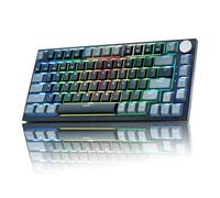 WJX Wireless Mechanical Keyboard 75% Percent Gaming Keyboard with Volume Knob, RGB Backlit Computer Clicky Keyboards, Hot Swappable Mechanical, USB C/2.4GHz/BT5.0 Gasket Red Switch PBT Keycaps(Black)