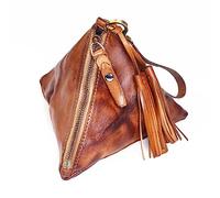 WJXFHTD 1PCS Leather Coin Pouch Triangle Coin Purse Change Purse for Women Suitable for Men and Women Coin Pouch, Light brown, Vintage