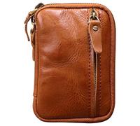 WJXFHTD Leather Key Holder for Men Double Zipper Leather Key Bag Leather Case Key Chain for Men 6 Key Positions, Brown, Vintage