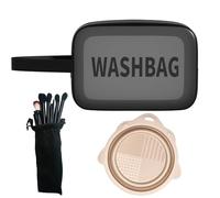 wjxfwanyy 3-in-1 Black Waterproof Makeup Bag Set - Includes Travel Cosmetic Case, Daily Eyeshadow Brushes & Foldable Brush Cleaning Bowl, All-in-One Organizer for Beauty Lovers