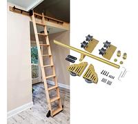 WJYCGFKJ 3.3ft-20ft Rolling Rustic Gold Sliding Library Office Ladder Hardware Track Rail Kit (No Ladder), Round Tube Mobile Ladder Rail with Floor Roller Wheel