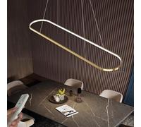 WJYCYN Dimmable Oval LED Chandelier Pendant Light Modern Dining Table Office Lamps with Remote Control Ring Hanging Lamp Height Adjustable Glare Free Room Study Living Room Kitchen B:Gold L120cm 52W