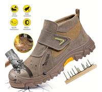 WJYIKEE Welding Boots for Men Slip on Work Boots for Men Steel Toe Boot Comfortable Welder Boot Construction Safety Footwear Indestructible Men's Steel Toe Shoes (A-Brown,5.5)