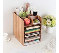 WJYLM Letter Trays Multifunctional, 6 Compartment Vertical Desktop Sorter,Medium Oak, Letter-size Shelves, Durable Laminate Finish,Brown