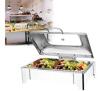 WJYTDHIQS 9L Stainless Steel Chafing Dishes Buffet Food Warmer Electric for Parties - Chafer Chafing Dish with Transparent Visible Cover - Adjustable Temperature (0-85°)(Size:1/2 PAN)