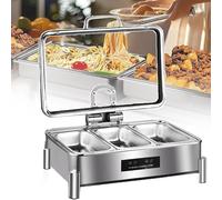 WJYTDHIQS Electric Chafing Dish Stainless Steel Buffet Heater, 9L Large Capacity Food Warming Pot, Buffet Servers and Warmers Set, 600w Fast Heating 30℃-90℃ Adjustment, 9 l, 1/3-size