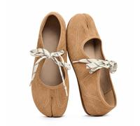 WJZDSJCO Tabi Flats for Women Lace up Round Split Toe Ballet Flats, Brown, 9 UK