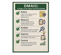WJZJSVWTAU Continuous Improvement Poster, Lean Six Sigma DMAIC Methodology Chart, Educational Office Wall Art for Managers, Engineers, and Quality Professionals(Framed,16x24inch(40x60cm))