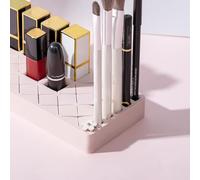 WJZWQZ Silicone Lipstick Holder 18+7 Slots, Cosmetic Organizer Stand Square Makeup Display Case for Brush Lip Eye Stick,Pink