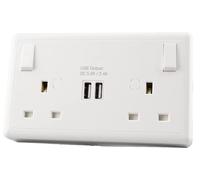 WK Electrical - 1 Gang to 2 Gang Socket Converter with USB, Double Switched 13A UK Wall Socket, 2 USB-A Ports 5V 2.4A, Single to Double Plug Socket Converter, BS 1363-2:2023, White