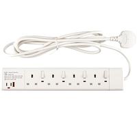 WK Electrical - 65W PD3.0 PREMIUM Extension Lead with USB, 13A Power Strip 4 Way Outlets USB Type C | Surge Protection | 2M Extension cord Power Adapter UK Socket for Home Office