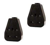 WK Electrical - Heavy Duty Rubber Trailing Socket 13A, Pack of 2, Single Gang Rewireable Extension Lead Sockets, Black Pure Rubber 13 Amp UK Socket, Without Plug or Cable