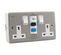 WK Electrical - RCD Socket Double 13A 2 Gang Switched Safety Socket Outlet, 30mA Residual Current Device with Test & Reset Buttons, Double Pole Protection, BS7288 BS1363