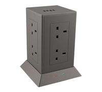 WK Electrical - Vertical Power Tower 8 Gang Extension Electric USB charging Socket with Surge Protection & 1.5M Powercord - 4800mA (Grey)
