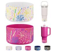 WK IEASON 2 Pcs Tumbler Bottom Protector Boot for Stanley Quencher Adventure 40oz & Stanley IceFlow 20oz 30oz and Compatible with Hydro Flask Water Bottle 12oz 21oz 24oz(White/Carnation Flower)