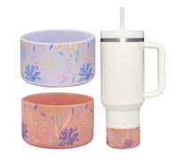 WK IEASON 2 Pcs Tumbler Bottom Protector Boot for Stanley Quencher Adventure 40oz & Stanley IceFlow 20oz 30oz and Compatible with Hydro Flask Water Bottle 12oz 21oz 24oz(Fresh Pink/Fog Flower)