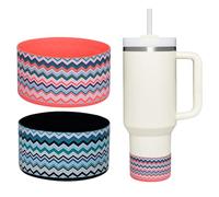 WK IEASON 2 Pcs Tumbler Bottom Protector Boot for Stanley Quencher Adventure 40oz & Stanley IceFlow 20oz 30oz Compatible with Hydro Flask Wide Mouth 12oz 21oz 24oz(Blue Wave Hibiscus/Blue Wave Black)