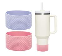 WK IEASON 2 Pcs Tumbler Bottom Protector Flask Silicone Boot for Stanley Quencher Adventure 40oz & Stanley IceFlow 20oz 30oz and Compatible with Hydro Flask Wide Mouth 12oz 21oz 24oz(Diamond Pink/Fog)