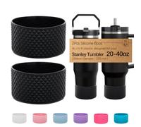 WK IEASON 2 Pcs Tumbler Bottom Protector Flask Silicone Boot for Stanley Quencher Adventure 40oz & Stanley IceFlow 20oz 30oz and Compatible with Hydro Flask Wide Mouth 12oz 21oz 24oz(Diamond Blackx2)