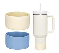 WK IEASON 2 Pcs Tumbler Bottom Protector Flask Silicone Boot for Stanley Quencher Adventure 40oz & Stanley IceFlow 20oz 30oz and Compatible with Hydro Flask Wide Mouth 12oz 21oz 24oz(Blue/Cream)