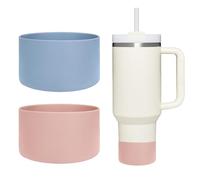 WK IEASON 2 Pcs Tumbler Bottom Protector Flask Silicone Boot for Stanley Quencher Adventure 40oz & Stanley IceFlow 20oz 30oz Compatible with Hydro Flask Wide Mouth 12oz 21oz 24oz(Chambray/Pink Dusk)